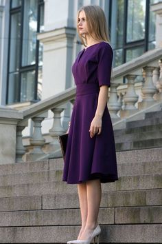 Purple Dress, Purple Bridesmaid Dress, Plus Size Clothing, Knee Length Dress, Short Sleeve Dress, Pu Purple A-line Fit And Flare Dress, Elegant Purple A-line Midi Dress, Purple Fit And Flare A-line Dress, Elegant A-line Purple Midi Dress, Purple Fitted A-line Midi Dress, Elegant A-line Fit And Flare Vintage Dress, Elegant Short Sleeve Purple Dress, Elegant Purple Short Sleeve Dress, Elegant Purple Dress With Short Sleeves