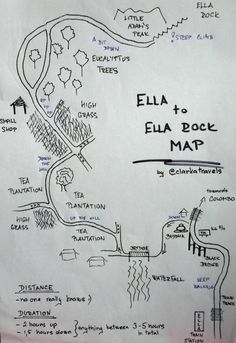 a hand drawn map shows the location of ella and ella's rock maps