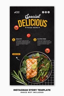 an instagramm story template for food and drink menus, with the image of vegetables