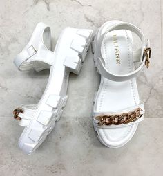 Take your chunky platform sandals, but make them classy. The gold link detail on the top strap spices up what would be a simple statement. Chunky Platform Sandals, Pink Power, Gold Link, Chunky Platform, On The Top, Yours Truly, The Gold, Platform Sandals, Spice Things Up