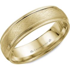 CrownRing Men's Wedding Band - Scratch Textured Center with Milgrain Edges in 14K Yellow Gold - 6mm Width from the Classic Collection Gold Mens Wedding Band, Mens Gold Wedding Band, Yellow Gold Wedding Band, Custom Jewelry Design, Classic Wedding, Gold Wedding Band, Rose Gold Diamonds, Mens Wedding Bands, Wedding Men