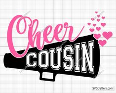 the word cheer is written in black and pink with hearts