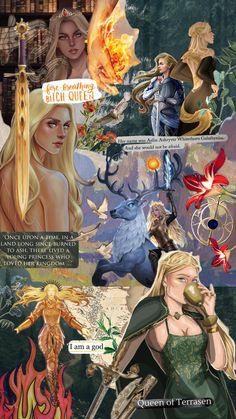 a collage of the characters from game of thrones, with text above them