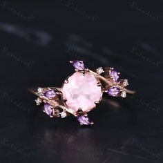 7mm Round Cut Natural Rose Quartz Engagement Ring Rose Gold Vintage Marquise Amethyst Ring Art Deco Leaf Branch Ring Dainty Moissanite Ring for Women Side stones: Amethyst and Moissanite This ring can also be made in genuine solid 10k, 14k, 18k gold or Platinum, and all the rings in my shop can be customized too! If you want to know more details about the ring, just contact with me anytime! If you want to customize the ring, just contact with me anytime! If you want to make a custom jewelry, just contact with me anytime! PROCESS TIME AND SHIPPING It usually takes about 3-4 weeks to finish the ring and 4-6 days to deliver to you if you are in US. (Free Shipping within US!) We will offer you the tracking number once your ring is shipped. WARRANTY 30 days money back guarantee! If you have any Amethyst Promise Ring With Rose Cut Diamonds, Round Amethyst Promise Ring With Rose Cut Diamonds, Rose Gold Amethyst Ring With Gemstone Accents For Wedding, Pink Amethyst Ring With Gemstone Accents For Wedding, Pink Diamond Ring With Gemstone Accents For Gift, Rose Gold Amethyst Ring With Gemstone Accents For Anniversary, Pink Round Gemstones With Prong Setting, Pink Wedding Rings With Gemstone Accents, Pink Diamond Ring With Gemstone Accents For Wedding