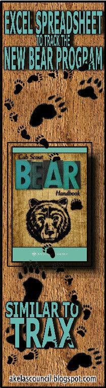 an advertisement for the bear simulator training program, with footprints on wood and text reading excel spreadsheet to track the new bear program