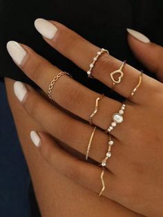 Ring Party Jewelry, Gold Finger Rings, Ring Sets Boho, Knuckle Ring, Ringe Gold, Stacked Jewelry