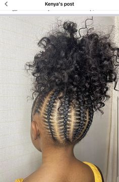 Creative Braided Ponytails, Stitch Braids With Curly Ponytail, Black Girls Hairstyles Braids Natural, Braids For Kids Natural Hair, Bob For Short Hair, Middle School Hairstyles Black, Hairstyles Braids Natural Hair, Cornrow Hairstyles For Natural Hair, Braids Into Ponytail