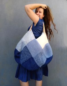 XXL Knitted Felted Bag Bohemian Bag Yoga Bag Beach Bag - Etsy Blue Bohemian Crochet Bag With Woven Details, Blue Bohemian Crochet Woven Bag, Bohemian Blue Woven Crochet Bag, Blue Bohemian Woven Crochet Bag, Blue Bohemian Crochet Shoulder Bag, Blue Bohemian Bags With Braided Handles, Bohemian Blue Bags With Braided Handles, Blue Knitted Shoulder Bag For Everyday, Bohemian Hand-knitted Blue Bags