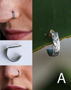 Choose from assorted handmade sterling silver nose rings--all made to order! Option A: acid-etched vine patternOption B: acid-etched abstract pattern with silver ball accentsOption C: acid-etched leafOption E: Kingman turquoise studOption F: twisted silver wire finished with a patinaOption G: twisted silver wire bright silver. Balled up wire keep the hoops from slipping out and the stud features an L-shaped wire for the same purpose. All wire 20 gauge perfect for standard piercings. Please allow Silver Nose Rings, Sterling Silver Nose Rings, Silver Nose Ring, Geometric Bracelet, Nose Jewelry, Nose Hoop, Nose Rings, Nose Ring Stud, Nose Stud