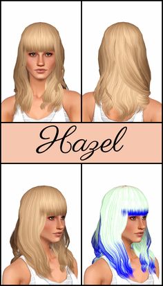 four different styles of blonde hair with blue and green highlights on the sides, including bangs