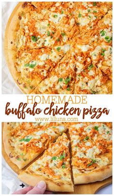 the homemade buffalo chicken pizza is cut into slices