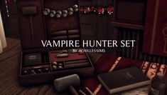 the vampire hunter set includes an open suitcase, books and other items