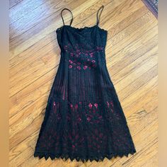 Never Worn, Has Black Straps. Really Sleek. Black 2000s Dress, Early 2000s Dresses, 90s Betsey Johnson Dress, 2000s Dresses, Betsey Johnson 2000s, Betsey Johnson Fall 1998, Betsey Johnson 1997 Fw, Lacey Dress, Vintage Betsey Johnson