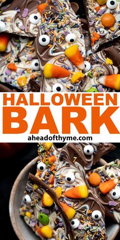 halloween bark cookies with candy eyes and sprinkles