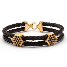 A stylish and distinctive men's geometric golden wristband that makes the perfect birthday present for your boyfriend. This exceptional accessory features twin rows of captivating black zircon diamonds, set against a rich brown leather backdrop. The combination of brown leather and golden accents creates an exquisite contrast, lending a touch of warmth and luxury to the bracelet.  Whether it's a birthday celebration or any special occasion, this dual row brown leather bracelet with black zircon diamond is an exceptional gift choice for your boyfriend. Its unique design and high-quality craftsmanship make it a remarkable accessory that will enhance his style and add an element of elegance to his wrist. PERFECT GIFTS FOR MEN - Genuine energy protection jewelry is a great gift for anyone inte Present For Boyfriend, Presents For Your Boyfriend, Birthday Present For Boyfriend, Brown Leather Bracelet, Brown Bracelet, Presents For Boyfriend, Black Leather Bracelet, Energy Bracelets, Symbolic Jewelry