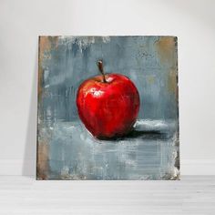 an apple on a gray background is featured in this painting