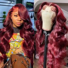 PRICES MAY VARY. 99J Burgundy Lace Front Wigs Human Hair: 13x4 HD transparent lace front wigs human hair wigs pre plucked natural hairline with baby hair. Burgundy wig human hair quality glueless lace frontal wigs True to Length: About burgundy lace front wigs human hair, most senior wig lovers have encountered length problems when purchasing. We have made multiple measurements before shipping our wigs human hair to ensure the true length Body Wave 99j Burgundy Wig Feature:13x4 lace frontal ensu Pelo Color Borgoña, Wine Red Hair, Brazilian Hair Wigs, Affordable Wigs, Hair Color Burgundy, Virgin Hair Wigs, Human Hair Color, 100 Human Hair Wigs, Red Wigs