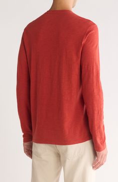 A notched crewneck lends casual style to this long-sleeve T-shirt crafted from comfortable slub cotton. Crewneck Long sleeves 100% cotton Machine wash, dry flat Imported Model stats: 6'1" height, 32" waist. Model is wearing size Medium. Red Ochre, Tshirt Crafts, Casual Style, Cotton Tshirt, Long Sleeve Tshirt, Nordstrom, Crew Neck, Long Sleeve, Red