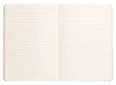 an open notebook on a white background with lines in the pages and blank space for writing