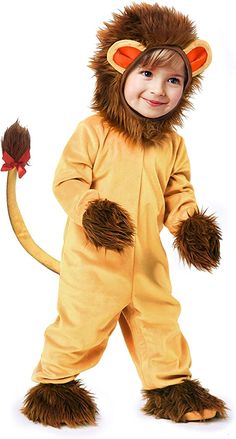 a little boy dressed in a lion costume