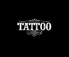 the word tattoo written in white ink on a black background with an ornate frame around it