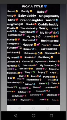 an iphone screen with the words pick a title on it, and many different colors