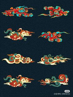 Chinese Embroidery, 카드 디자인, Clouds Pattern