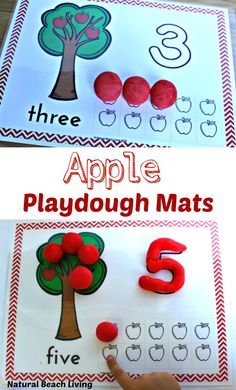 an apple playdough mats with the number five