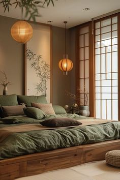 Zen Interiors, Earthy Bedroom, Zen Room, Relaxing Bedroom, Bedroom Green