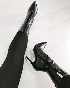 Womens Black Booties, Stiletto Boots, Beautiful Boots, Black High Heels, Crazy Shoes, Pretty Shoes, Shoe Obsession, Black Tights