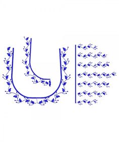 the letter u is made up of vines and leaves with blue ink on white paper