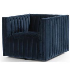 a blue velvet chair on a white background