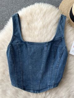 One Size: Chest:72cm, Length:39cmAge: 25-34Pattern Type: SolidDecoration: ZipperFabric Type: DenimGender: WomenItem Type: TopsElasticity: Slight StrechStyle: High StreetClothing Length: RegularMaterial: Cotton,Polyester,Acrylic,Chemical FiberSKU:[JM11206] Denim Tank Top, Denim Tank, High Street Fashion, Quick Outfits, Easy Trendy Outfits, Diy Sewing Clothes, Looks Chic, Denim Design, High Fashion Street Style