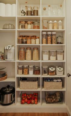 an organized pantry filled with lots of food