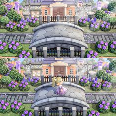 an image of a building with purple flowers on it