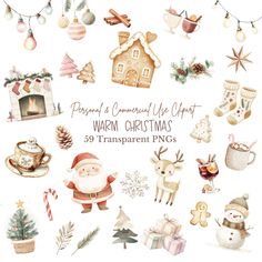 watercolor christmas clipart set with ornaments, gifts and other holiday items on white background