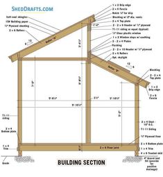 the building section is labeled with measurements and details to be used in this house plan