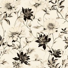 black and white flowers on a cream background