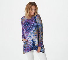 Touched by youthful tie-dye print, this knit long sleeve top is all you need to feel bright and beautiful. From LOGO by Lori Goldstein®. Long Sleeve Knit Top, Lori Goldstein, Knit Tie, Bright And Beautiful, Knit Long Sleeve, Long Sleeve Knit Tops, Tie Dye Print, Tie Dyed, Long Sleeve Knit