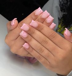 Pink Simple French Tip Nails, First Day Of School Nails 7th Grade, Birthday Nails For 20 Year Old, Pink And Pink French Nails, Pink Aesthetic Acrylic Nails, Nails Pink With Heart, Heart On Nails Design, Square Nails Pink French Tip, Pink French Nails With Heart