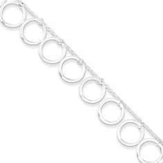 Beautify your ankles with a chic, dangling anklet made of shimmering, sterling silver. The focal point of this 1mm cable chain is the dancing, 10mm open circle charms that flash light with every movement. A classic spring ring clasp keeps this stylish, 10-inch ankle bracelet securely fastened. Item A8552 Silver Ankle Bracelet, Simple Silver Jewelry, Summer Anklets, Cleaning Silver Jewelry, Silver Heart Necklace, Ankle Bracelet, Anklet Bracelet, 925 Silver Jewelry