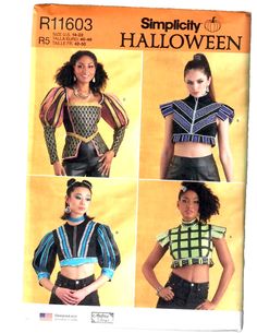 four different styles of crop tops and skirts in the same pattern as shown on this page