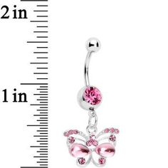 Take flight and join your butterfly friends with this pink accented belly button ring. This navel ring features 316L surgical grade stainless steel and a dangling butterfly charm. Specifications 14 Gauge (1.6mm), 7/16" (11mm), 316L Surgical Grade Stainless Steel Curved Barbell, 5mm Top Ball Gem Butterfly, Dangle Belly Rings, Navel Ring, Pink Gem, Belly Button Ring, Button Ring, Navel Rings, Belly Ring, Butterfly Charm