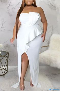 OrcaJump - Womens Burgundy Solid Patchwork Asymmetrical Plus Size Evening Dress Evening Dress Plus Size, Plus Size Evening Gown, Plus Size Maxi Dress, Strapless Evening Dress, White Evening Dress, Elegant Attire, Vestido Plus Size, Evening Dresses Plus Size, Plus Size Maxi