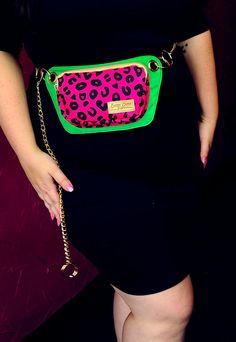 Hot Pink Background, Crossbody Belt Bag, Lightning Bolts, Convertible Bags, Large Ring, Grass Green, Chain Belt, One Ring, Lightning Bolt