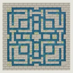 a blue maze on a brick wall