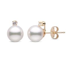 Starlight Collection 7.0-7.5 mm White Akoya Pearl & Diamond Stud Earri Famous Engagement Rings, Jewelry Appraisal, Snake Jewelry, Pearl And Diamond Earrings, Diamond Stud Earrings, Hanging Earrings, Pearl Types, Akoya Pearls, Pearl Diamond