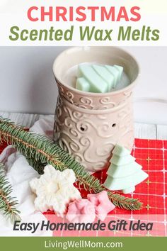 homemade christmas scented wax melts in a mug