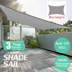 an awning on the outside of a house with 3 year warrant and shade sail