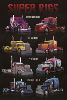 the different types of trucks are shown in this poster, which shows them all different colors